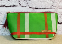 ファスナーポーチ／鮮やかなグリーンの格子柄／zipper pouch