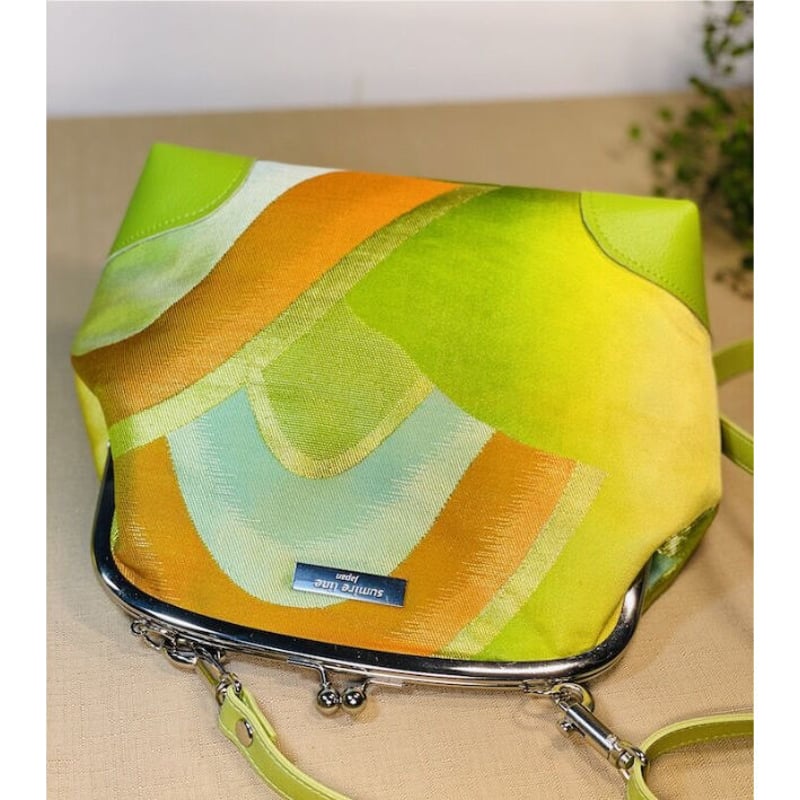 がま口ショルダーバッグ20cm／ライトグリーン×シルバーの口金／Clasp