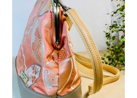 がま口ショルダーバッグ 20cm／オレンジの七宝柄／Clasp Shoulder Bag (20 cm Frame Type)