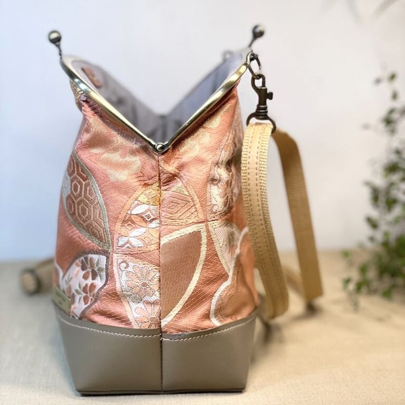 がま口ショルダーバッグ 20cm／オレンジの七宝柄／clasp