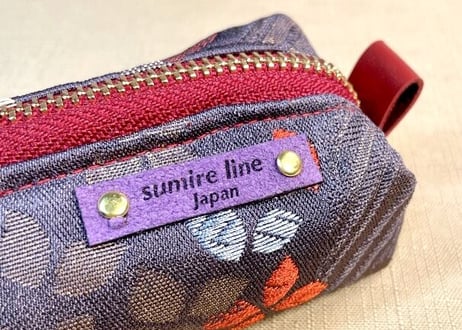 ペンケース型キャラメルポーチ／pencil case ／パープル系 色とりどりの小花がステキな帯2