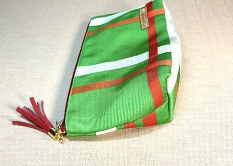 ファスナーポーチ／鮮やかなグリーンの格子柄／zipper pouch