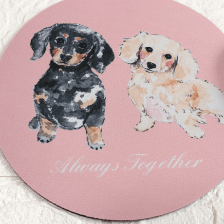 いつも一緒ダックス～Always Together~♡マウスパッド（サークル）ピンク