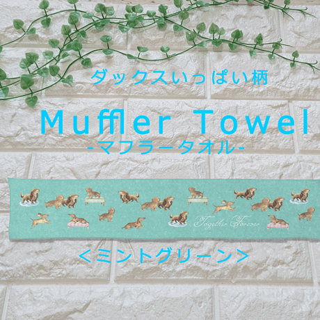 ダックスいっぱい♡ダブルフェイス・マフラータオル（ミントグリーン）