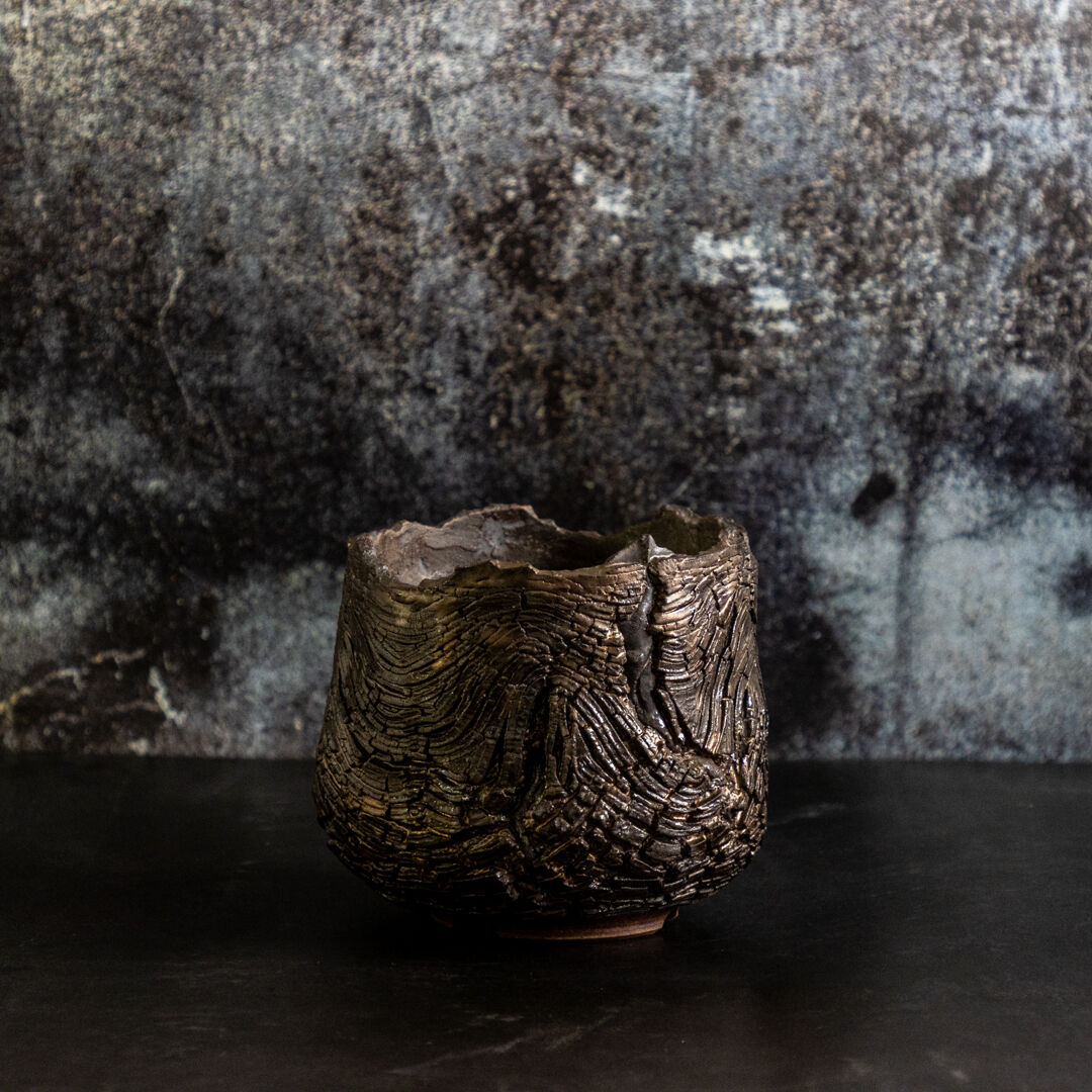 川澄 智一 作品【Rock Bark -wave-】4号 笠間焼 植木鉢 KS-01 |