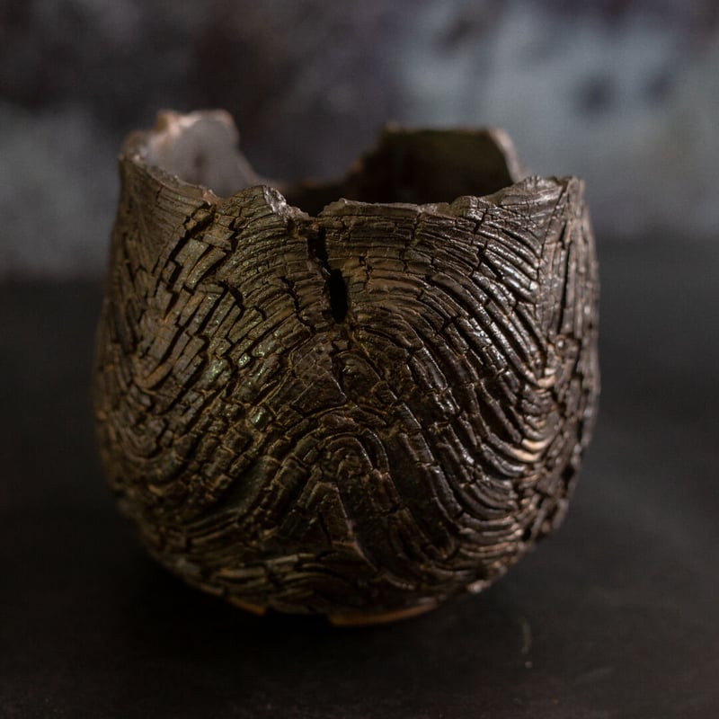 川澄 智一 作品【Rock Bark -wave-】4号 笠間焼 植木鉢 KS-02 |