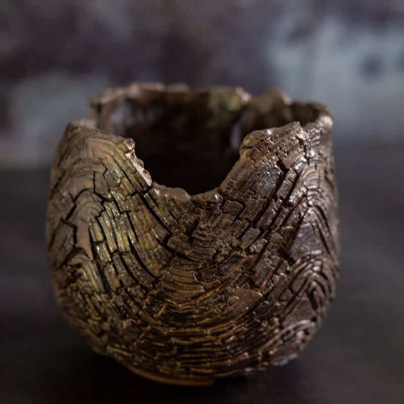 川澄 智一 作品【Rock Bark -wave-】4号 笠間焼 植木鉢 KS-02 |