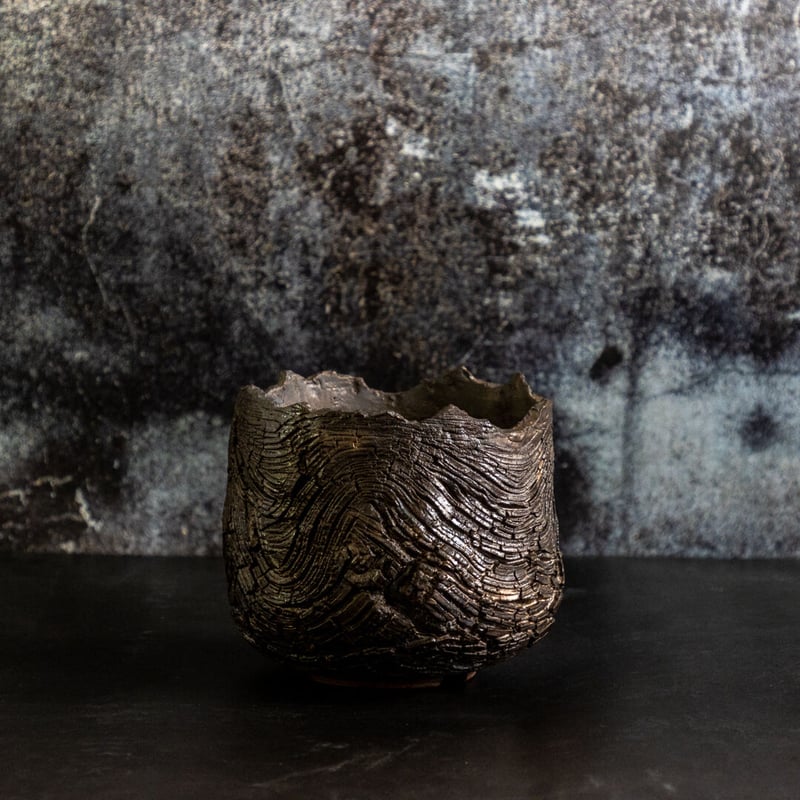 川澄 智一 作品【Rock Bark -wave-】4号 笠間焼 植木鉢 KS-01 |