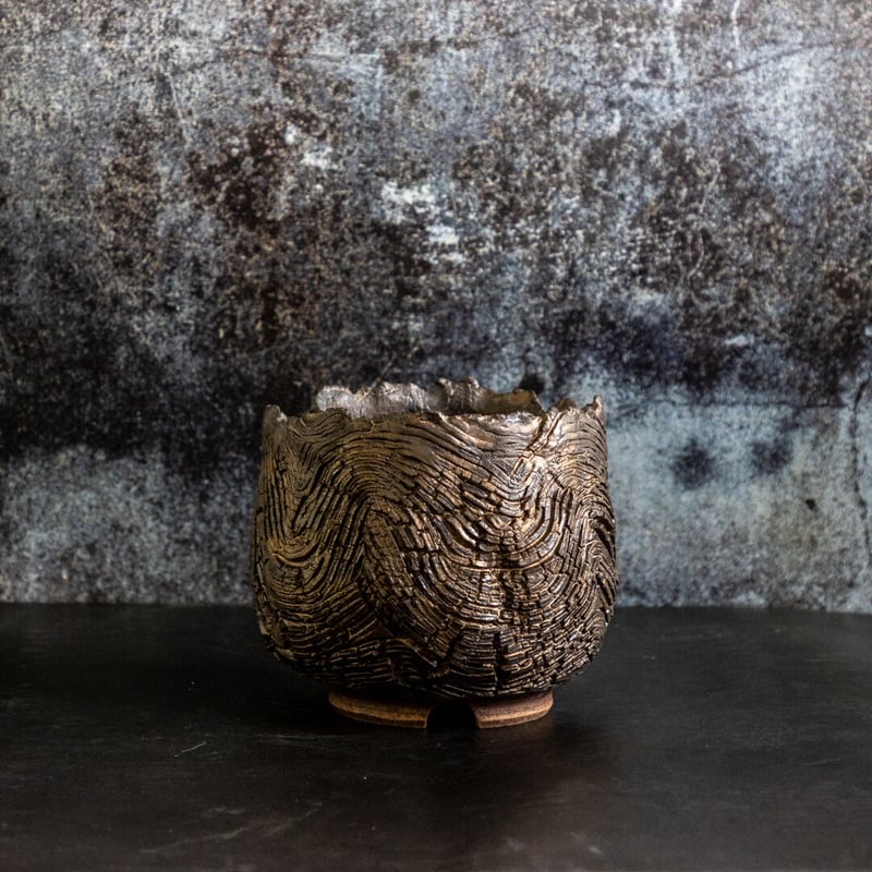 川澄 智一 作品【Rock Bark -wave-】4号 笠間焼 植木鉢 KS-04 |