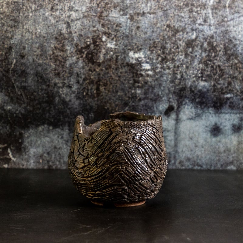 川澄 智一 作品【Rock Bark -wave-】4号 笠間焼 植木鉢 KS-02 |