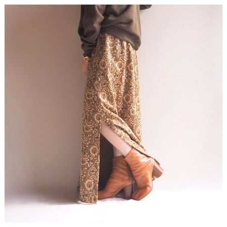 70s〜 abstract metallic knit maxi skirt