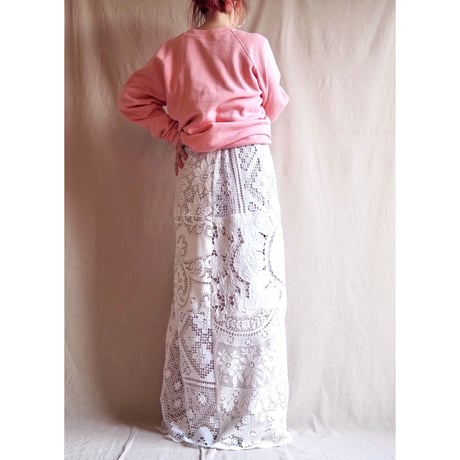 original remake lace patchwork maxi skirt (white)