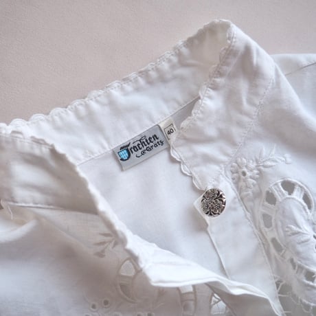 70s〜 puff sleeve cutwork lace folk blouse
