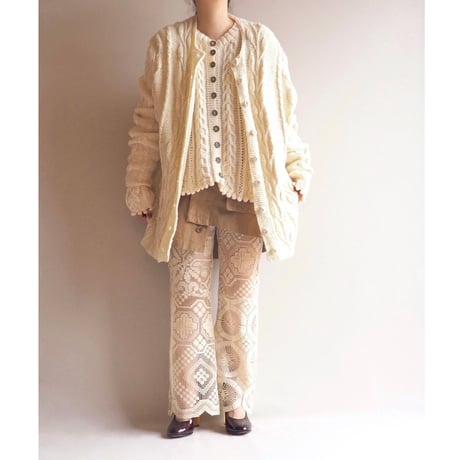 vintage leaf pattern oversized knit cardigan