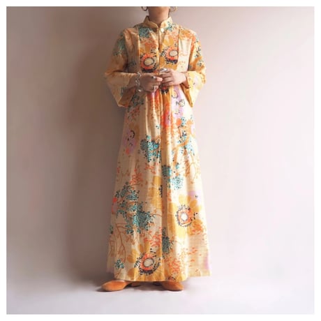 60〜70s "Dela Ann" floral metallic maxi dress