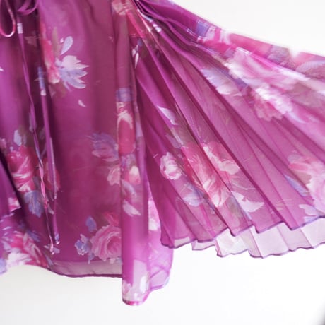 vintage pleated sleeve floral sheer blouse
