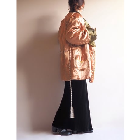 50〜60s chinese embroidered quilt jacket (gold×khaki)