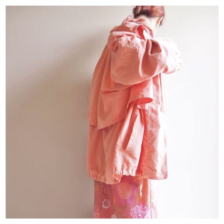 90s salmon pink drawstring design coat