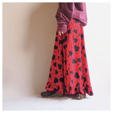 vintage heart ruffle maxi skirt