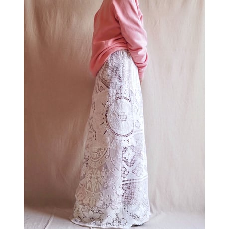 original remake lace patchwork maxi skirt (white)