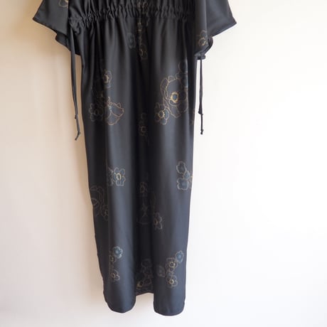 70s "Ann Hodge for Millicent" floral drawstring maxi dress
