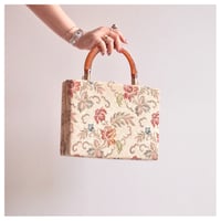 60s "DOVER" amber handle floral tapestry bag