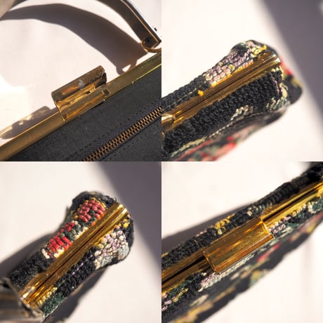 70s〜 floral needlepoint tapestry bag