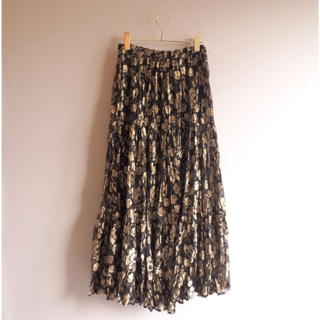made in USA Black×Gold tiered lace maxi skirt