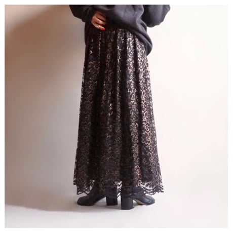 80s "Janet Maffei" lace flare maxi skirt