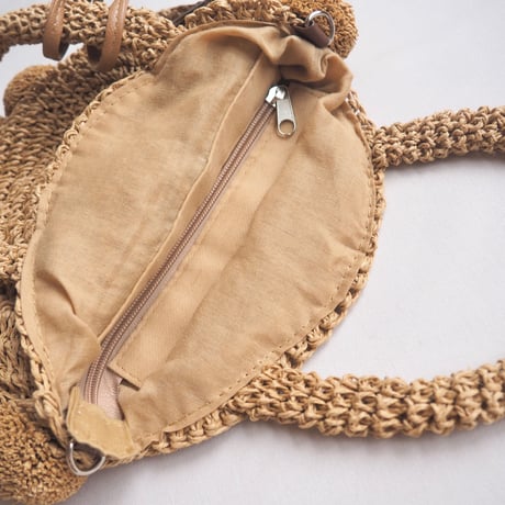 vintage pompom raffia circle bag