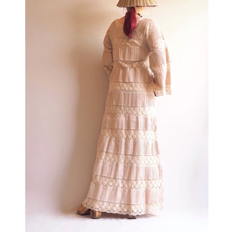 70s mexican crochet maxi dress