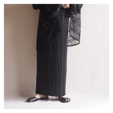 black micro pleated maxi skirt