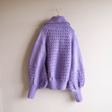 60〜70s  hand knitted balloon sleeve cardigan