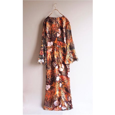 70s flare sleeve floral sheer maxi dress