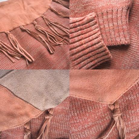 80s "Pioneer wear" suede fringe design sweater