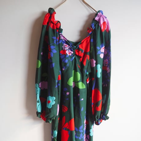 70s "Courtaulds Tricel" puff sleeve floral maxi dress