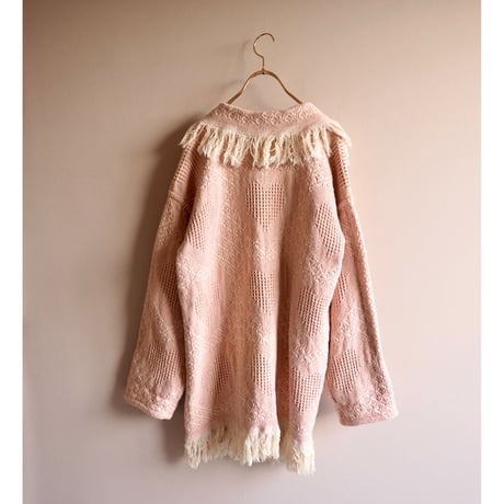 vintage heart pattern fringe cardigan