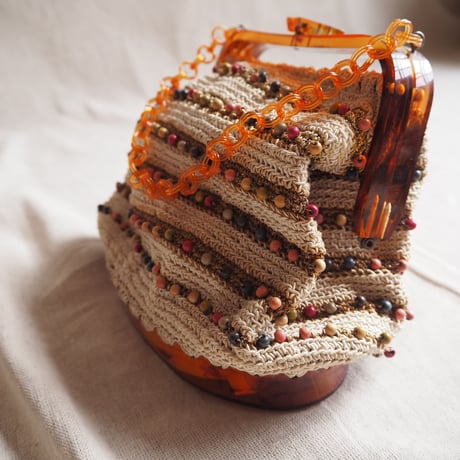 60s old plastic×crochet beads bag