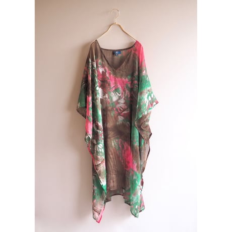 vintage abstract print sheer kaftan dress