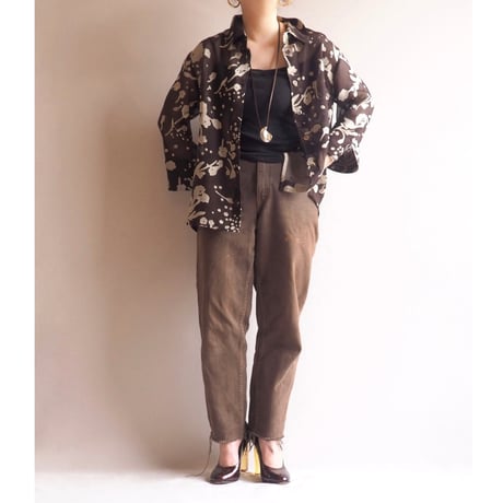 "Boutique EUROPA" brown sheer floral blouse