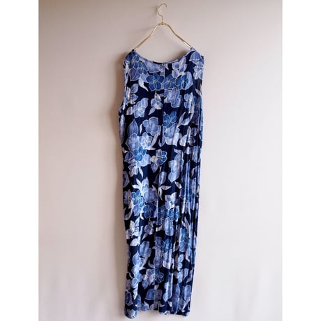 90s rayon floral sleeveless maxi dress