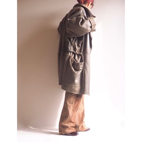 vintage drawstring design leather coat