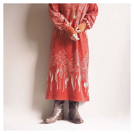 70〜80s "finnwear" floral pile midi dress