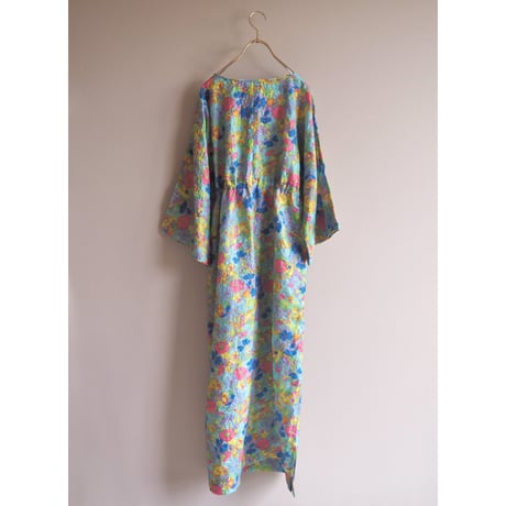 60〜70s quilted floral house maxi dress