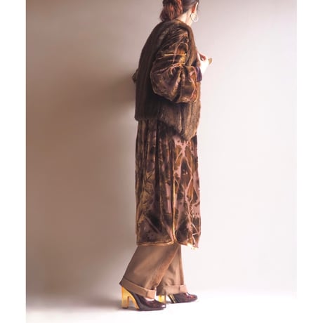 "ATOC" oriental silk velvet sheer robe