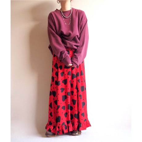 vintage heart ruffle maxi skirt