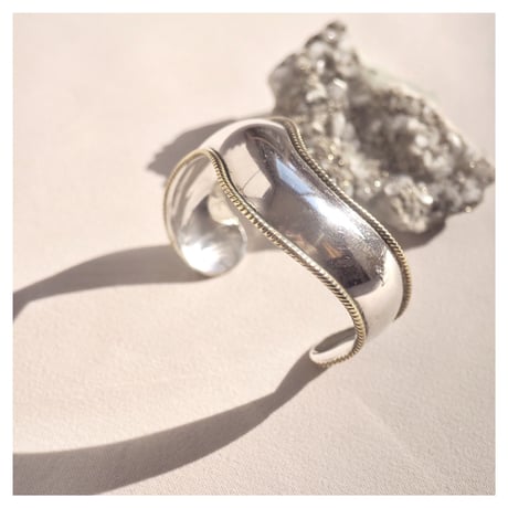 vintage Mexican silver × brass wave cuff bangle (B)