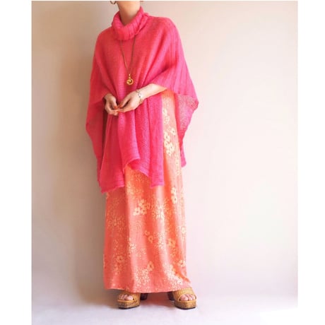 vivid pink ramie turtleneck poncho