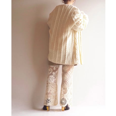 vintage leaf pattern oversized knit cardigan