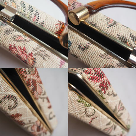 60s "DOVER" amber handle floral tapestry bag